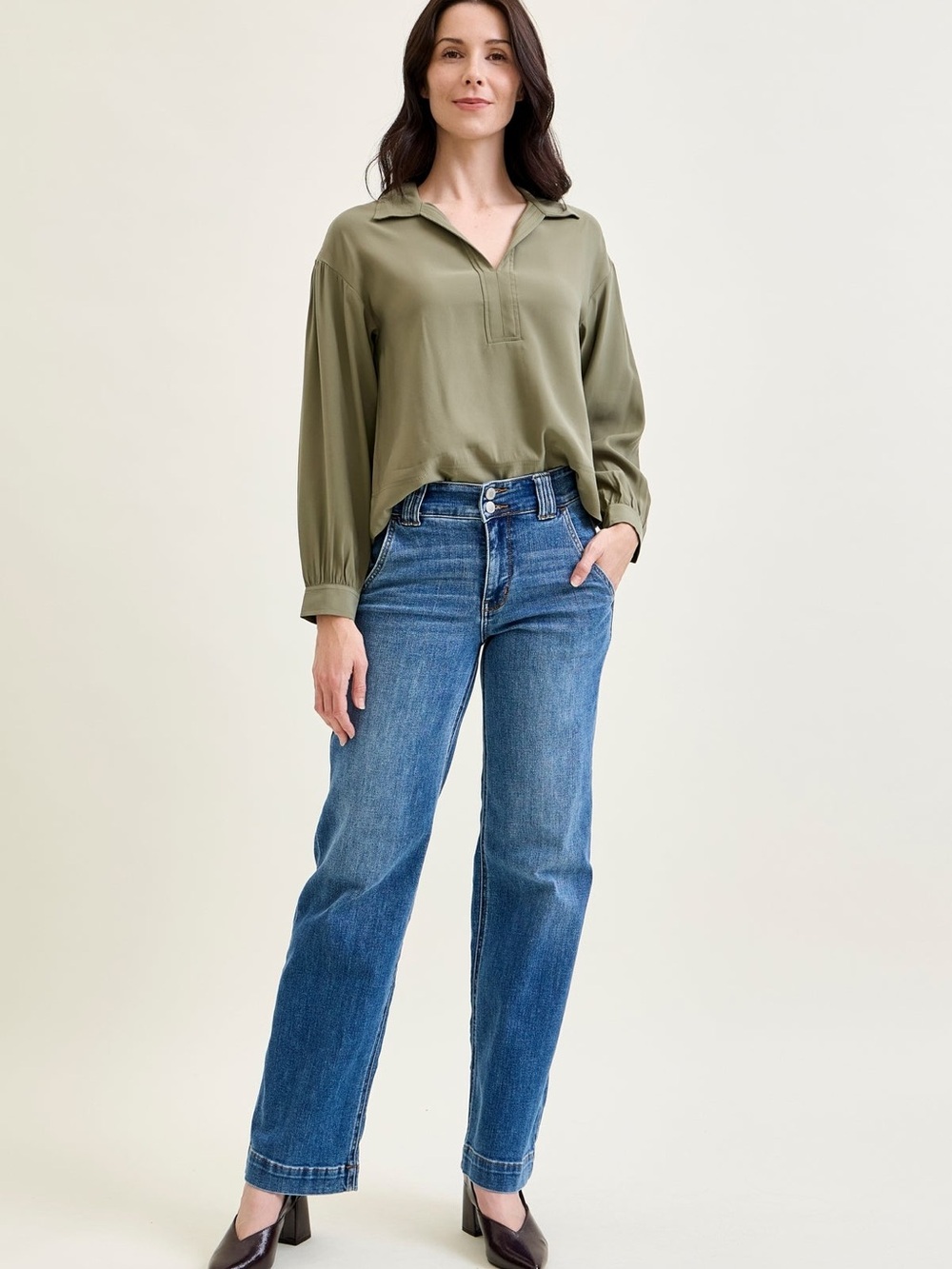 NWT Judy Blue High Waist Double Button Wide Leg Denim Jeans Size 7/28